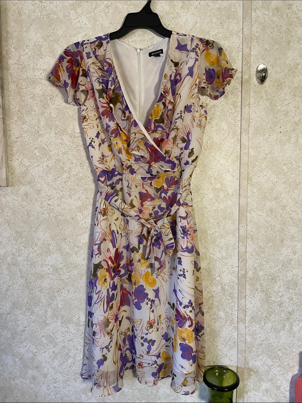 George Cream Floral Wrap Midi Dress with Purple & Yellow Print